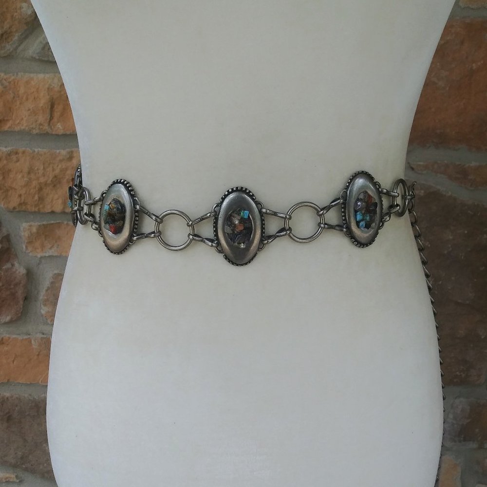 Silver Metal Concho Belt with Stones